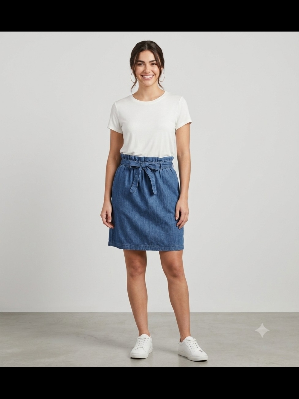 DownEast Blue Denim Paperbag Mini Skirt with Tie